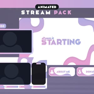 Pastel Pink & Purple Animated Stream Package | Overlays, Alerts, Screens, Panels, Chatbox, Transition | Pink and Purple |