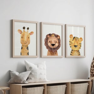 Safari Nursery Room Wall Art, Jungle Animal Nursery Wall Print Set, Safari Animal Wall Poster, Lion Tiger Giraffe Print Set, Digital Print