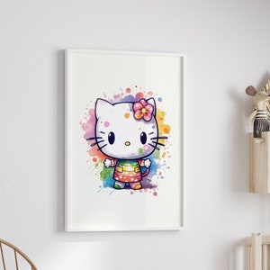 Hello kitty poster, hello kitty wall art, boho wall art, hello kitty print, girls art poster, Wall Art Poster, colourful print, Childs décor