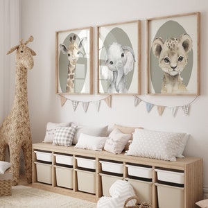 Baby Safari Animal Print Set, Jungle Nursery Wall Art, Safari Nursery Wall, Sage Green Nursery Wall, Instant Digital Print, Digital Wall Art
