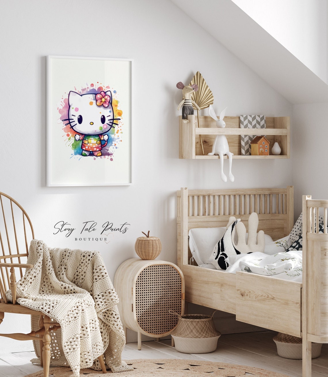 Hello Kitty Poster, Hello Kitty Wall Art, Boho Wall Art, Hello Kitty ...