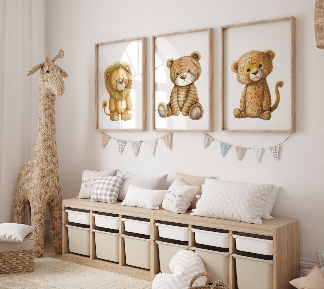 Animal Nursery Print Set, Plush Safari Animals, Baby Room Wall Art ...