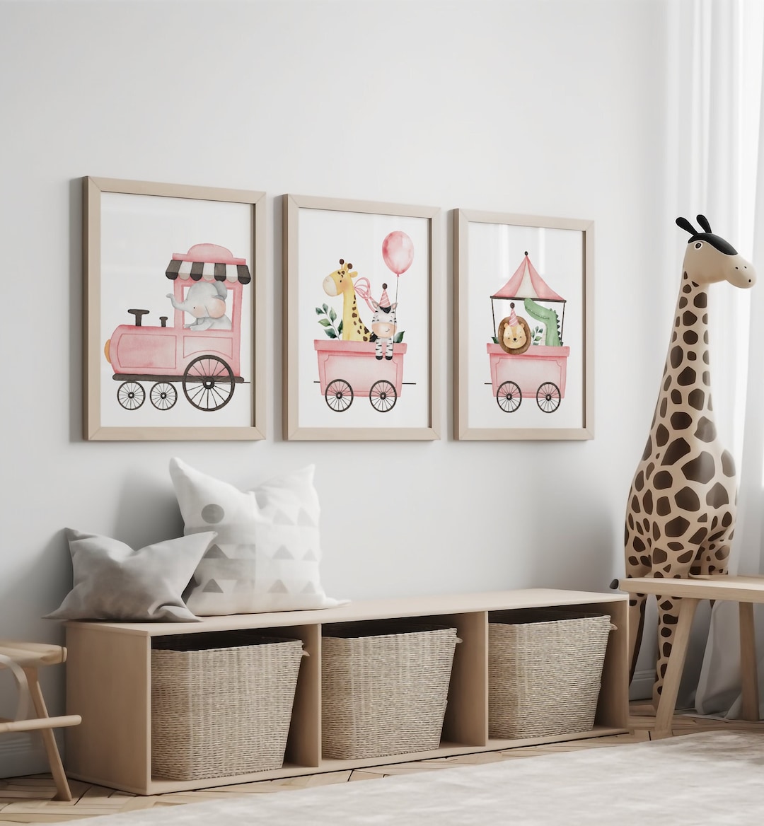 Safari Animal Set of 3 Nursery Wall Art, Girls Room Wall Art, Safari ...