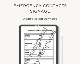 Emergency Contacts Signage | Site | Workplace | WHS | Compliance | Work Health Safety | Project Management | Audit | Template | Evacuation