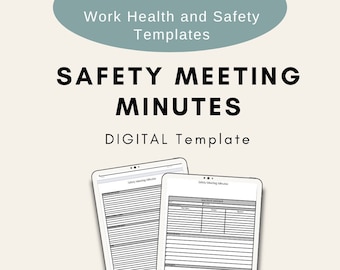 Modèle de procès-verbal de réunion sur la sécurité | Consultation en milieu de travail | Communication | WHS | Tenue de dossiers | Imprimable | Téléchargement instantané | Conformité