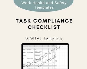 Task Compliance Checklist Excel Template | Workplace | Site | Construction | Tracking and Monitoring | Policy and Procedures | WHS | Plan