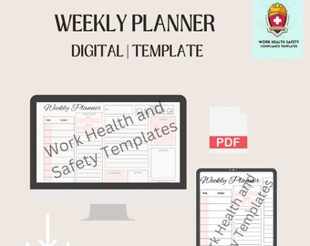 Weekly Digital Planner Template | Organisation | Productivity | Tracking Progress | PDF | Schedule | Goals | Work | Meeting | Appointments