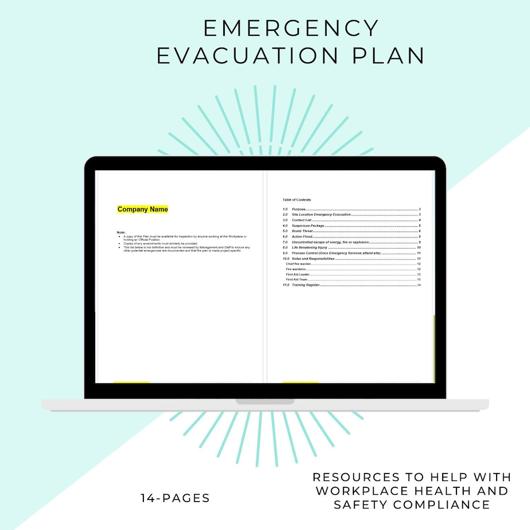 14 Page Emergency Evacuation Plan Workplace Compliance Work Health