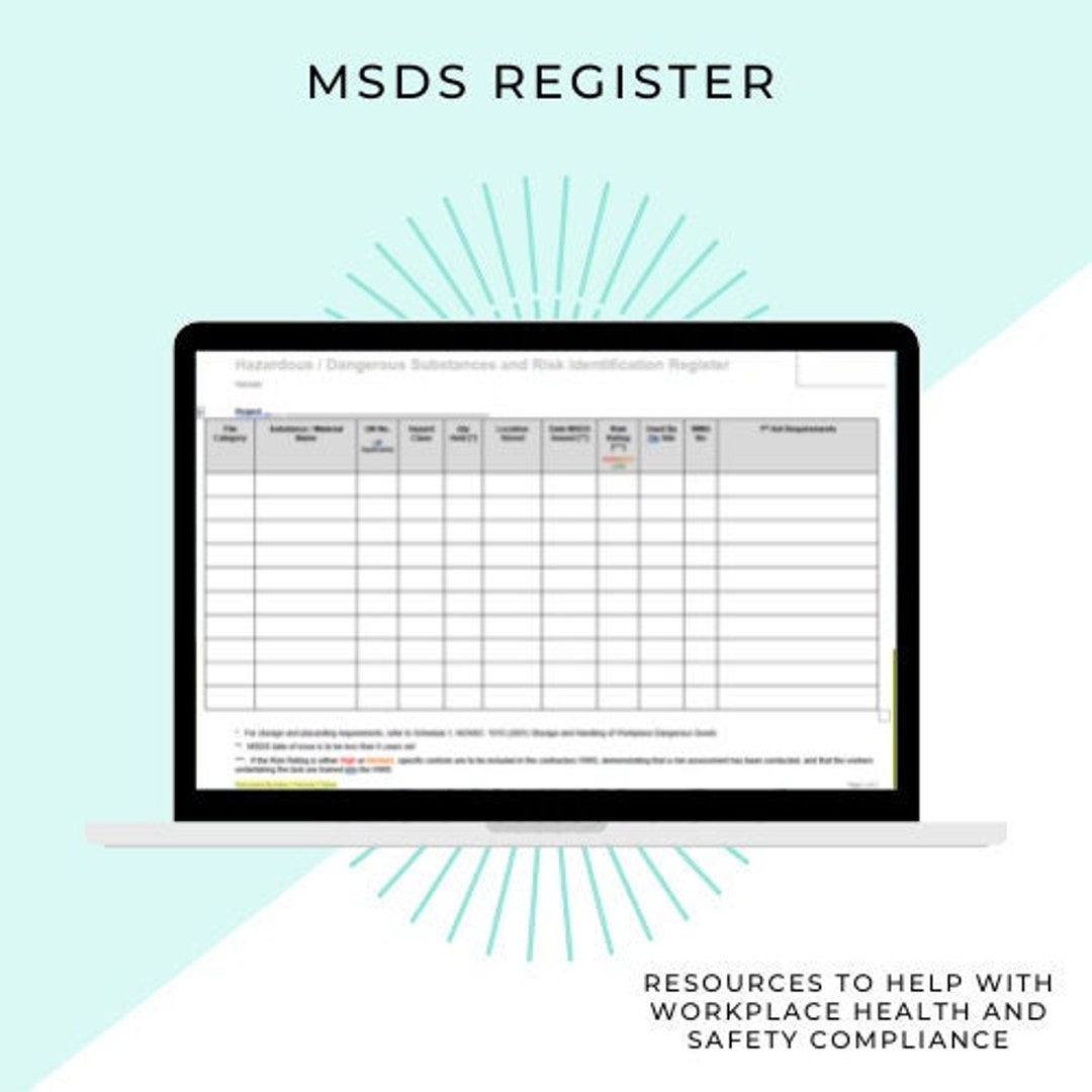Buy MSDS | Hazardous Material Register | Workplace Health and Safety | Plant and Equipment | Template | Material Safety Data Sheet | Chemical Online in India - Etsy for Free Printable Msds Sheets Online Pdf