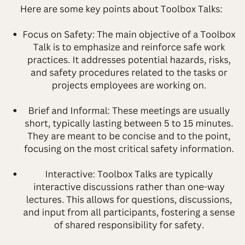 Toolbox talk template for workplace health and safety compliance