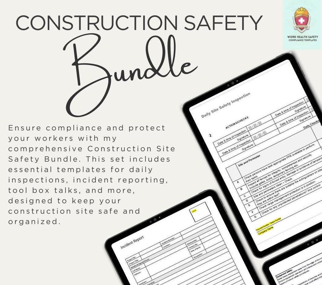 Construction Site Safety Template Bundle: Inspection Checklists (PDF ...