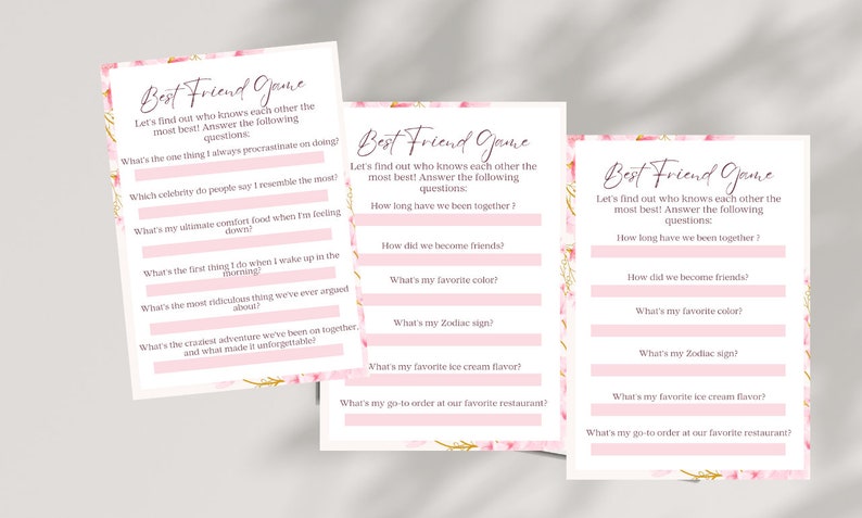 How Well Do You Know Me Game: Printable Best Friend and Birthday Party ...
