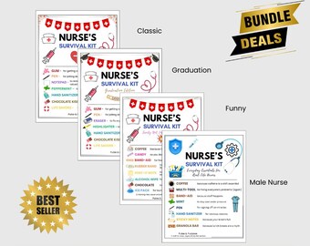Printable Nurse Survival Kit Bundle - Funny, Graduation, Classic & Male Nurse Editions - Perfect Nurse Gift Idea for Healthcare Workers