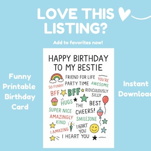 Cartão de aniversário engraçado para melhor amiga – Bestie Printable – Cartão digital engraçado para ela – Presente para impressão de aniversário da melhor amiga – Download instantâneo