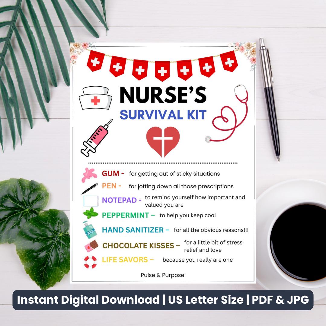 Printable Nurse Survival Kit – Classic Edition – Nurse Gift Set, Essentials for Nurses, Printable Kit for Healthcare Workers
