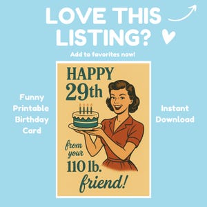 Cartão engraçado de 29º aniversário para ela – Download digital para impressão retrô | Cartão de aniversário vintage atrevido para amiga | Cartão estético retrô