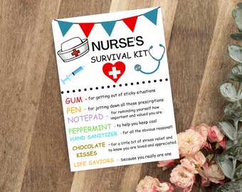 Printable Nurse Survival Kit, Nursing Survival Kit, Nurse Survival Kit Ideas, Thank you Gift Card, Nursing School Survival Kit
