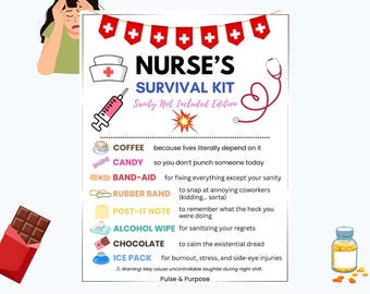 Funny Nurse Survival Kit – Printable Gift for Nurses – Humorous Nurse Kit for Healthcare Workers | Nurse Appreciation Week | Gift for Nurses