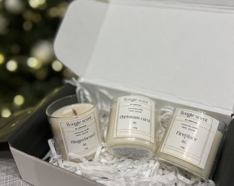 Conjunto de tres velas de soja navideñas / regalo de Navidad Conjunto de velas perfumadas de 4 oz