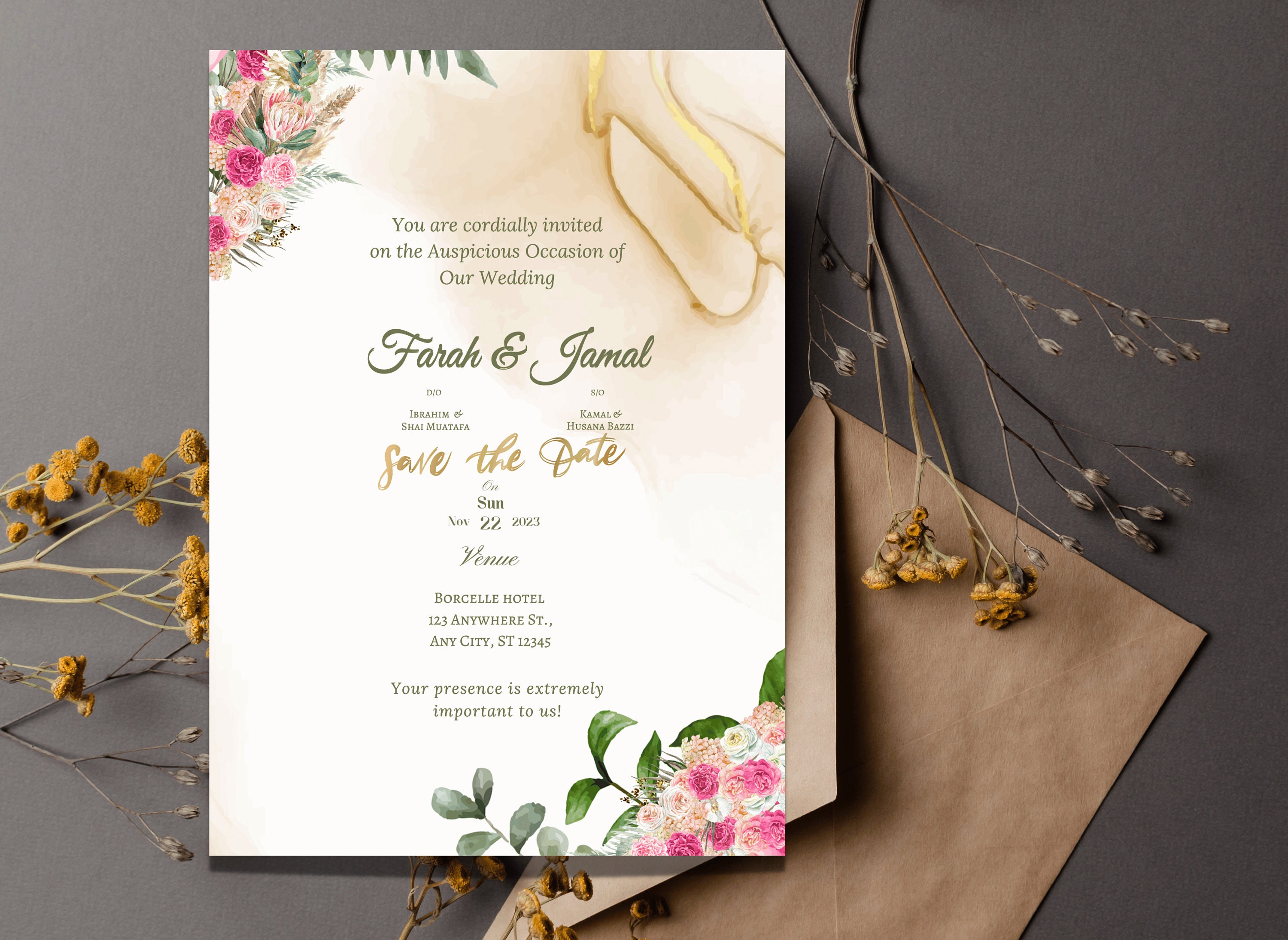 Printable Digital Wedding Invitation Card Template Editable Wedding Event  Announcement Card, Thank You Card, R.S.V.P Wedding Bundle, CANVA - Etsy, image size:3000x2190