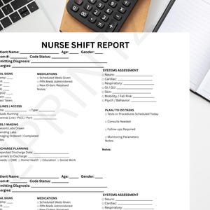 Nurse Shift Report Printable | Digital Download | Patient Handoff Sheet | Nursing Report Sheet | 2 Per Page | ICU Med Surg Organizer