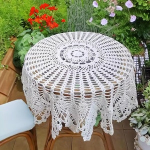 White Round Crochet Tablecloth