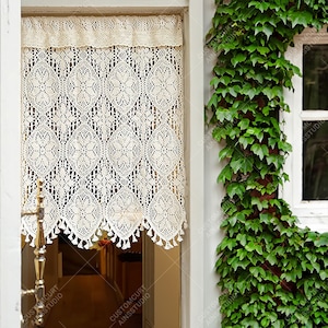 Crochet Doorway Curtains,Flower Patter Kitchen Curtain Panels, Boho Closet Room Divider