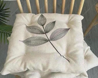 Farmhouse Linen Blend Chair Cushion: Square Seat Pad with Ties