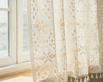 Handmade Crochet Cabinet Curtain | Vintage Kitchen Window Valance