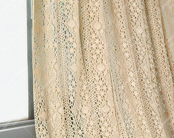 Boho Crochet Curtain Panel: Farmhouse Window Drape