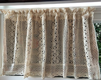 Farmhouse Crocheted Half Curtain, American Style Hollow-Out Cabinet Curtains, Shabby Chic Floral Curtain, Elegance Small Window Curtain