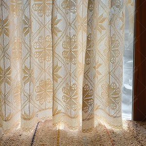 Boho Crochet Curtain Panel: Farmhouse Hollow Sheer Window Drape