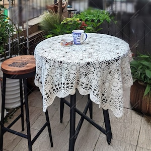Vintage Crochet Tablecloth: Handcrafted Floral Lace Table Cloth, Rustic Home Decor