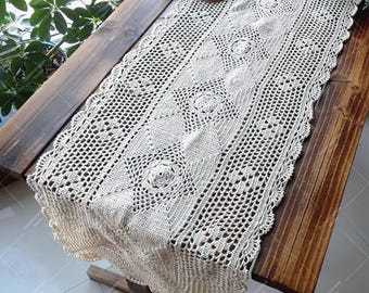 Handmade Crochet Table Runner: Rustic Hollow Design Lace Dresser Scarf