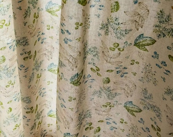 Bohemian Linen Textrue Curtain, Green Leaf Light Filtering Window Drapes For living Room