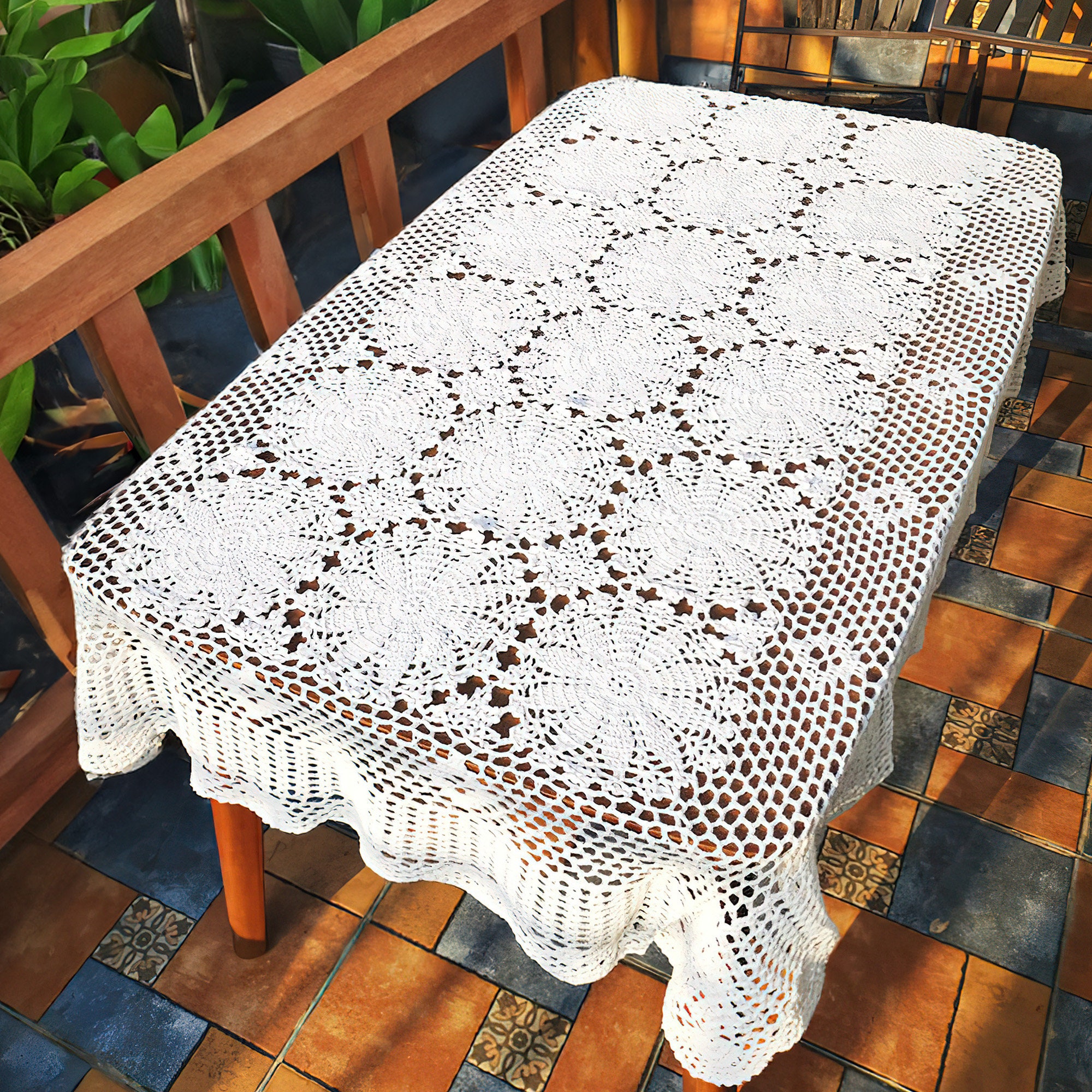 Rectangular Crochet Tablecloth Pattern Handmade Rectangular Crochet Tablecloth, Farmhouse Style Circular ...