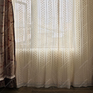 Crochet Sheer Curtains,Vintage Cotton Hollow Curtain Panels,Rod Pocket Light Filtering Drapes for Sliding Glass Door