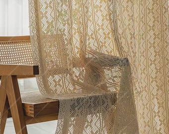 Handmade Crochet Sheer Curtain, Vintage Knitted Light Filtering Window Drapes, Custom Size