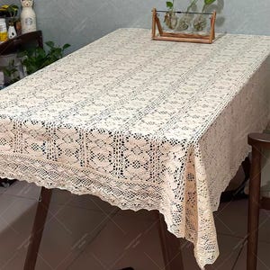 Handmade Cotton Crochet Tablecloth: Geometric Floral Lace Table Cloth, Boho Decor