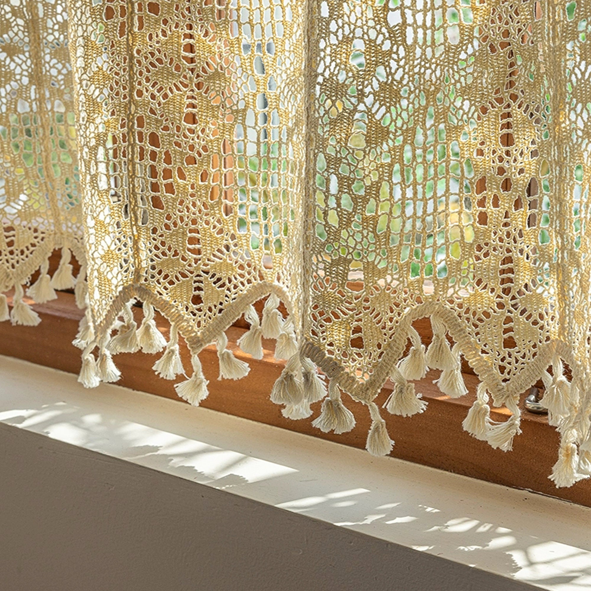Embrasses Pour Rideaux Faits Main Au Crochet - Étoile à Pompons Blanc - 100% Coton - Fabriqué En France