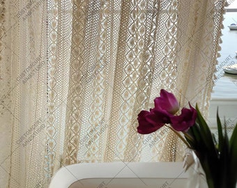 Boho Crochet Curtain: Farmhouse Lace Sheer Window Drape