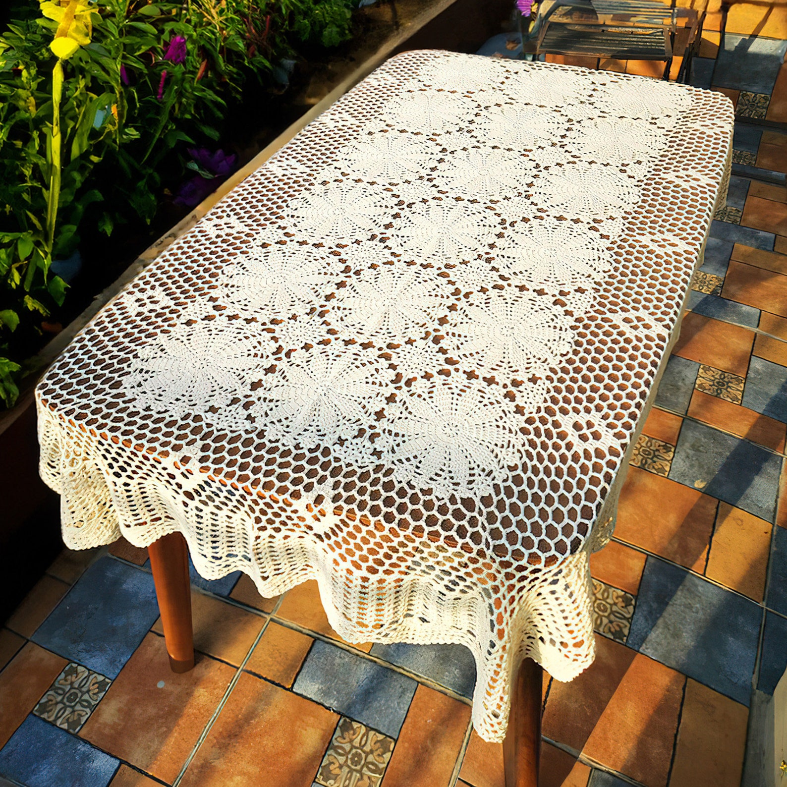 Rectangular Crochet Tablecloth Pattern Handmade Rectangular Crochet Tablecloth, Farmhouse Style Circular ...