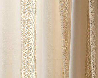 Farmhouse Linen Curtain Panel: Boho Crochet Tassel Window Treatments