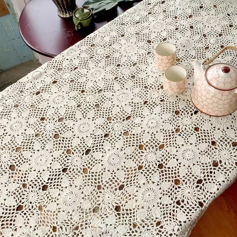 Rectangular Crochet Tablecloth Pattern Farmhouse Florals Crochet Tablecloth, Rectangular Knitted Hollow Lace ...