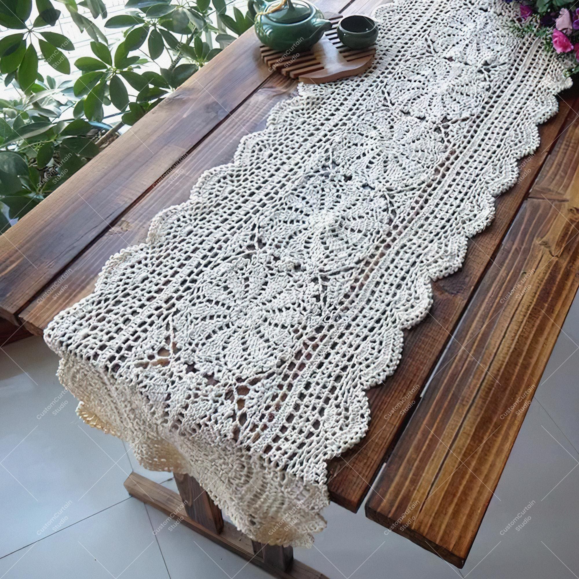 Handmade Crochet Table Runner: Vintage Scalloped Edge Decor - Etsy