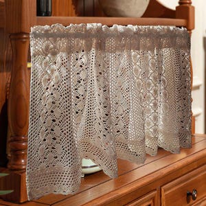 Tenda a manto corta all'uncinetto, tende a traforo stile fattoria, tenda piccola per finestra elegante