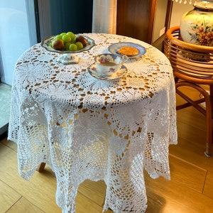 Vintage Crochet Tablecloth: Handcrafted Floral Lace Table CLoth,Shabby Chic Decor