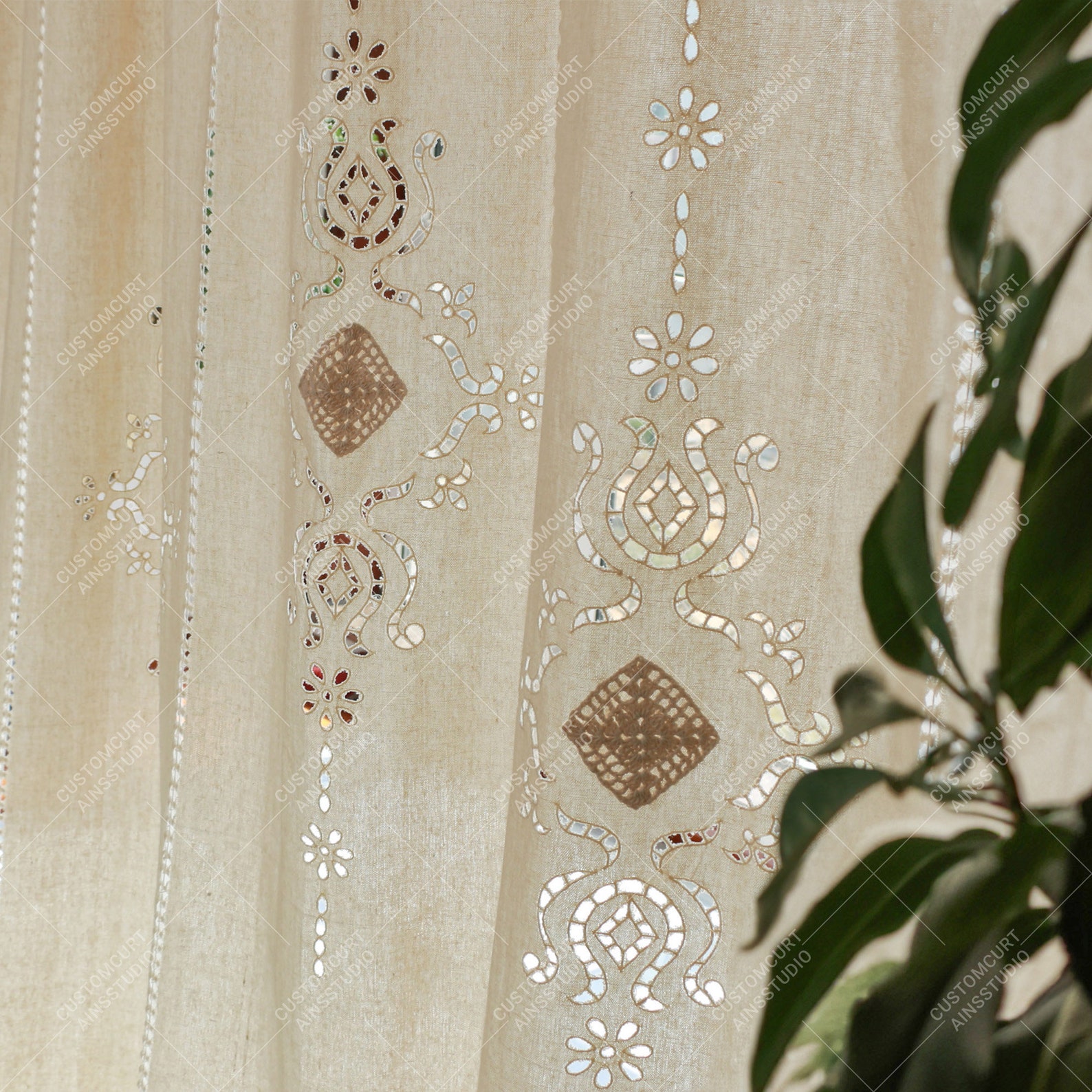 Embroidered Curtain, Vintage-style Crochet Patchwork Window Drapes for ...