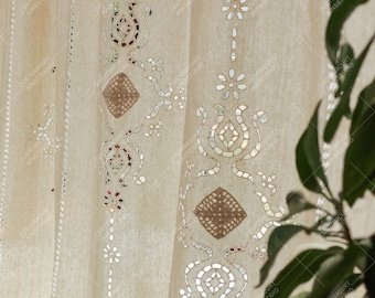 Embroidered Curtain, Vintage-style Crochet Patchwork Window Drapes For living room