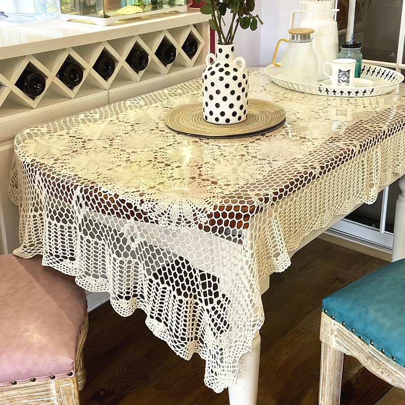 Handmade Rectangular Crochet Tablecloth, Farmhouse Style Circular ...